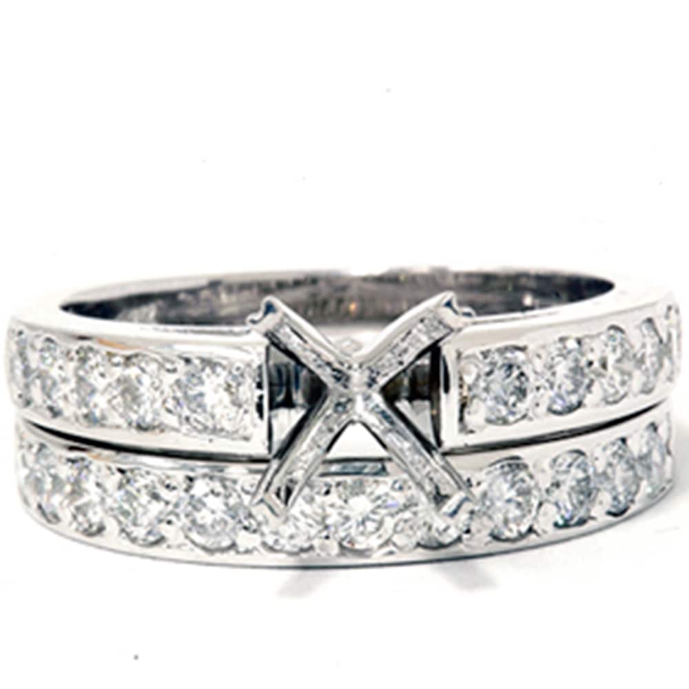 7/8ct Diamond Semi Mount Ring Set 14K White Gold Size: 8.5