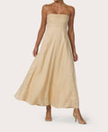 Talia Pintuck Linen Maxi Dress In Champange