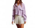 Loose Fit Crop Shacket In Lavender