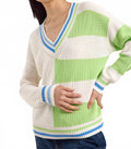 Valerie Stripe V-Neck Sweater In Ivory/green