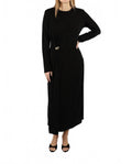 Side Draped Long Sleeve Dress In Black
