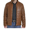 Men's Distressed Faux Leather Puffer Coat In Tan