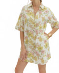 Floral Mini Shirt Dress In Pink And Yellow
