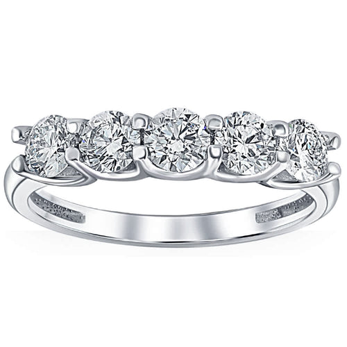 1Ct T.W. Five Stone Diamond Wedding Ring 14k White or Yellow Gold Lab Grown