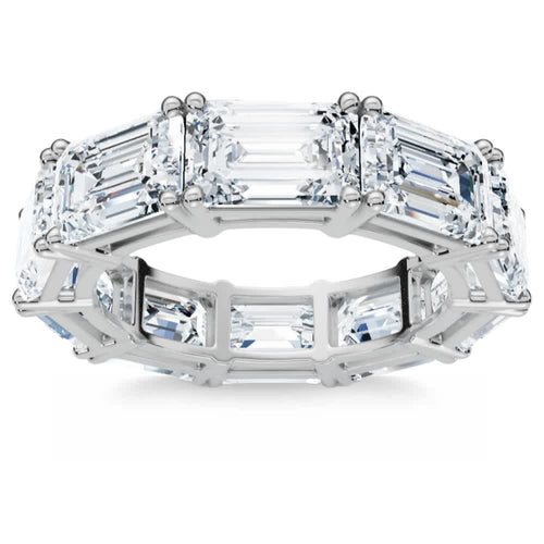 10Ct Emerald Cut Diamond Eternity Ring East West Set 14k White Gold Lab Grown