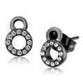 IP Light Black Stainless Steel Earrings with Top Grade Crystal in Clear