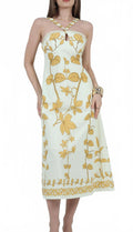 Zoey Printed Halter Neck Maxi Dress In Ivory And Honey Gold