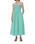 Bianca Shirred Bodice Dress In Green Blue Stripe