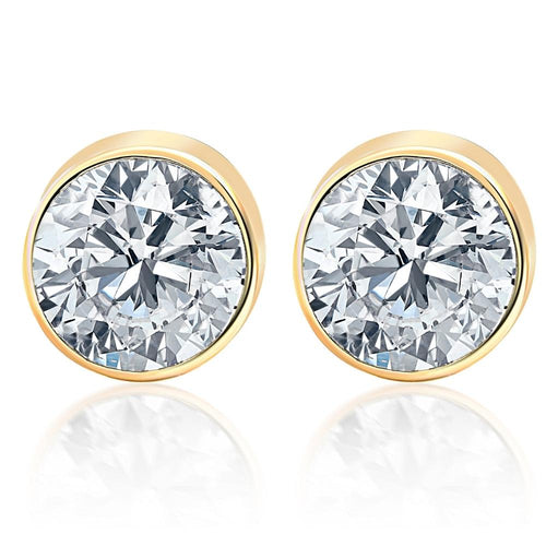 1.00Ct Round Brilliant Cut Natural Diamond Stud Earrings in 14K Gold Round Bezel Setting