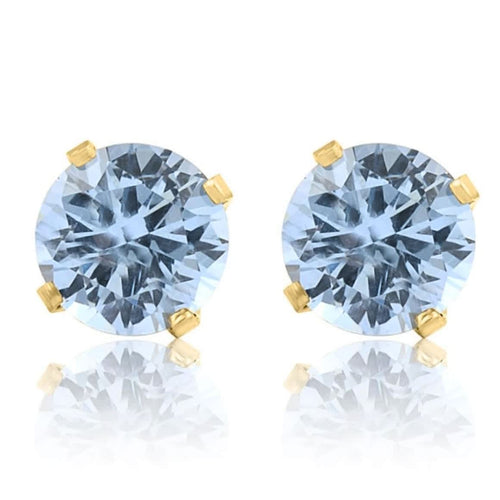 1Ct TW Aquamarine 5mm Studs in 10k White or Yellow Gold