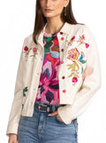 Crochet Cropped Denim Jacket In Beige