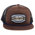 Men's Hound Patch 5 Panel Flat Trucker Rope Cap In Chocolate/black