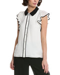 CeCe Flutter Sleeve Collared Blouse