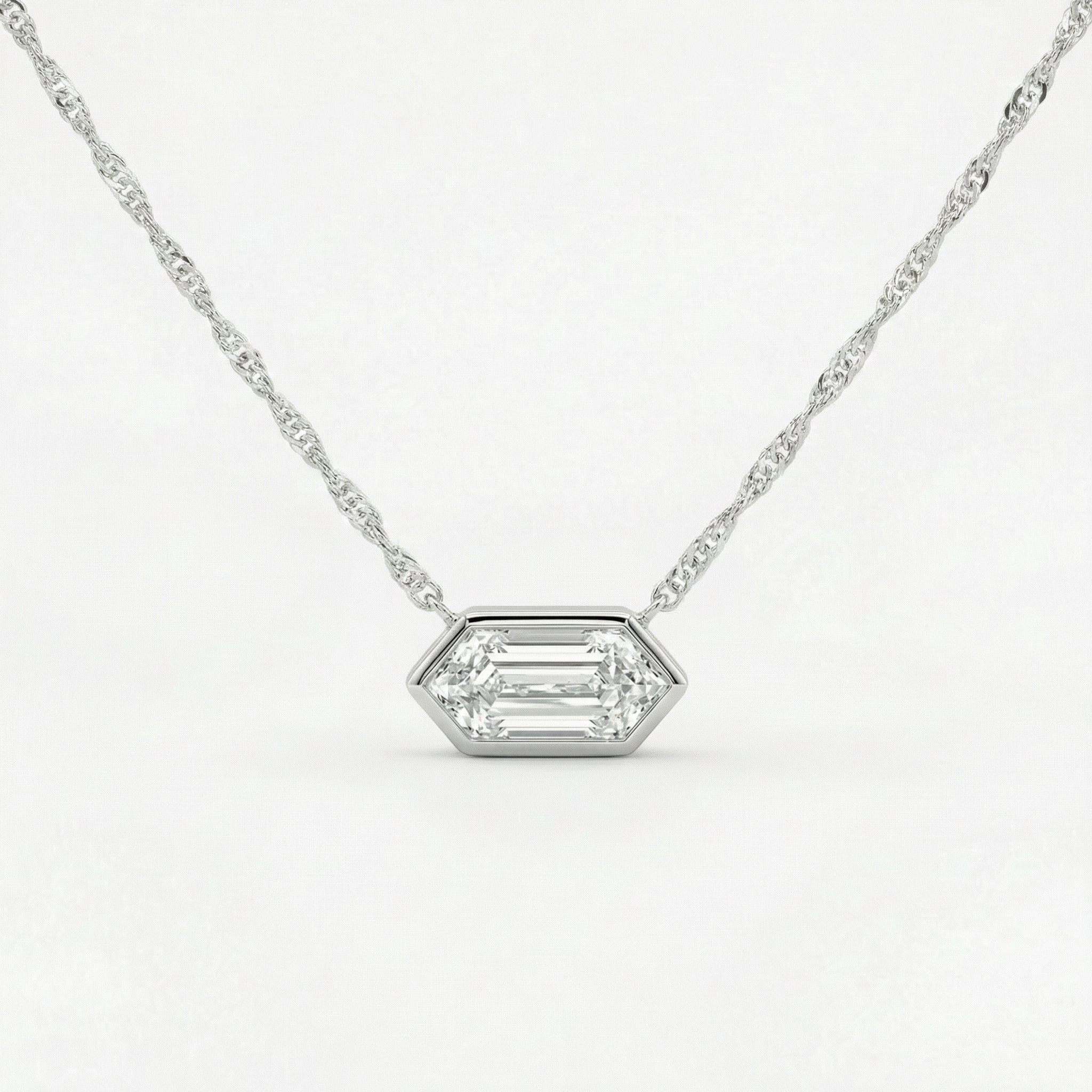 Certified 1.10Ct Long Hexagon Bezel Diamond East West Pendant Necklace Lab Grown