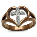 Two Tone IP Light Brown (IP Light coffee) Stainless Steel Ring with Top Grade Crystal in Clear