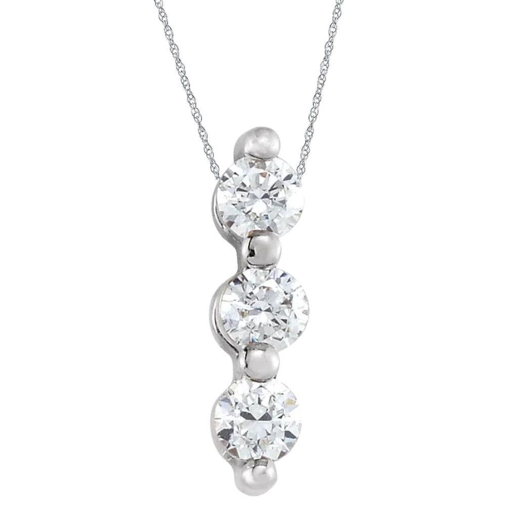 1Ct Diamond Necklace Three Stone Pendant in 10k White or Yellow Gold