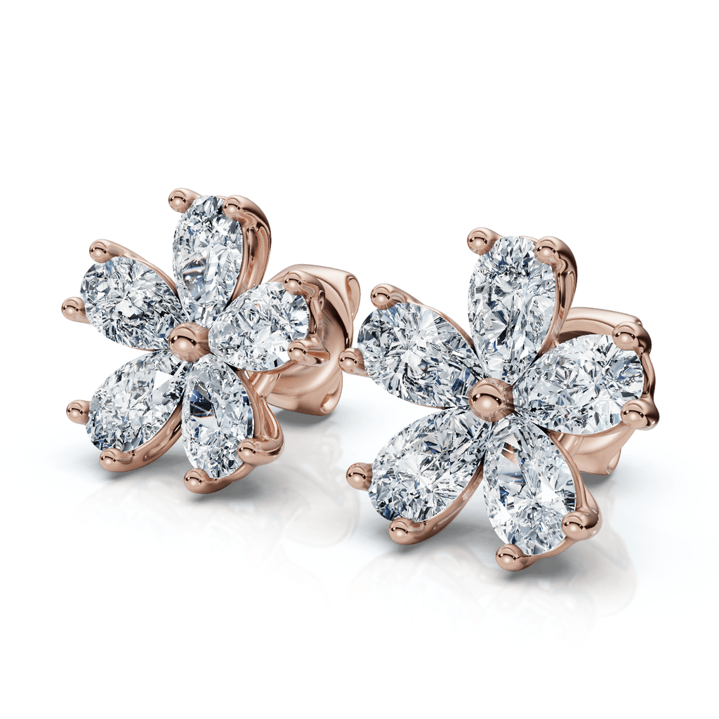 1 3/4Ct Diamond Pear Shape Flower Diamond Studs 14k Gold Earrings Lab Grown