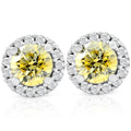 1/2 Ct Halo Fancy Canary Yellow Lab Grown Diamond Studs 10k White Gold Earrings