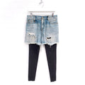 R13 DENIM JEANS SHORTS WITH ATTACHED LEATHER LEGGINGS - SIZE 27