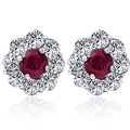 2 1/2ct Genuine Ruby & Diamond Halo Studs Earrings 14K White Gold