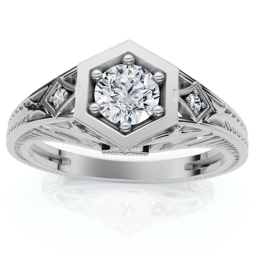 1/3Ct Diamond Art Deco Diamond Engagement Ring 14k Gold Lab Grown