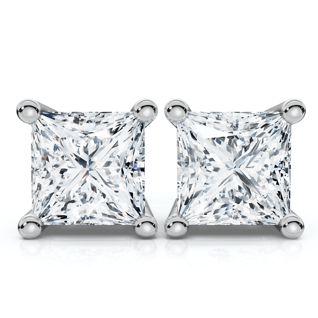 .25Ct Square Princess Cut Natural Diamond Stud Earrings in 14K Gold Basket Setting