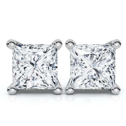 .33Ct Square Princess Cut Natural Diamond Stud Earrings in 14K Gold Basket Setting