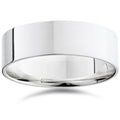 7mm Flat High Polished Wedding Band 10K White Gold Plain Mens Ring Comfort Fit Size: 8.5