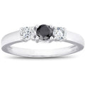 1/2ct Black & White Diamond 3-Stone Engagement Ring 10K White Gold Size Selectable