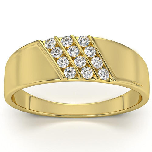 1/5Ct Multi Row Men's Diamond Polished Gold Lightweigt Ring
