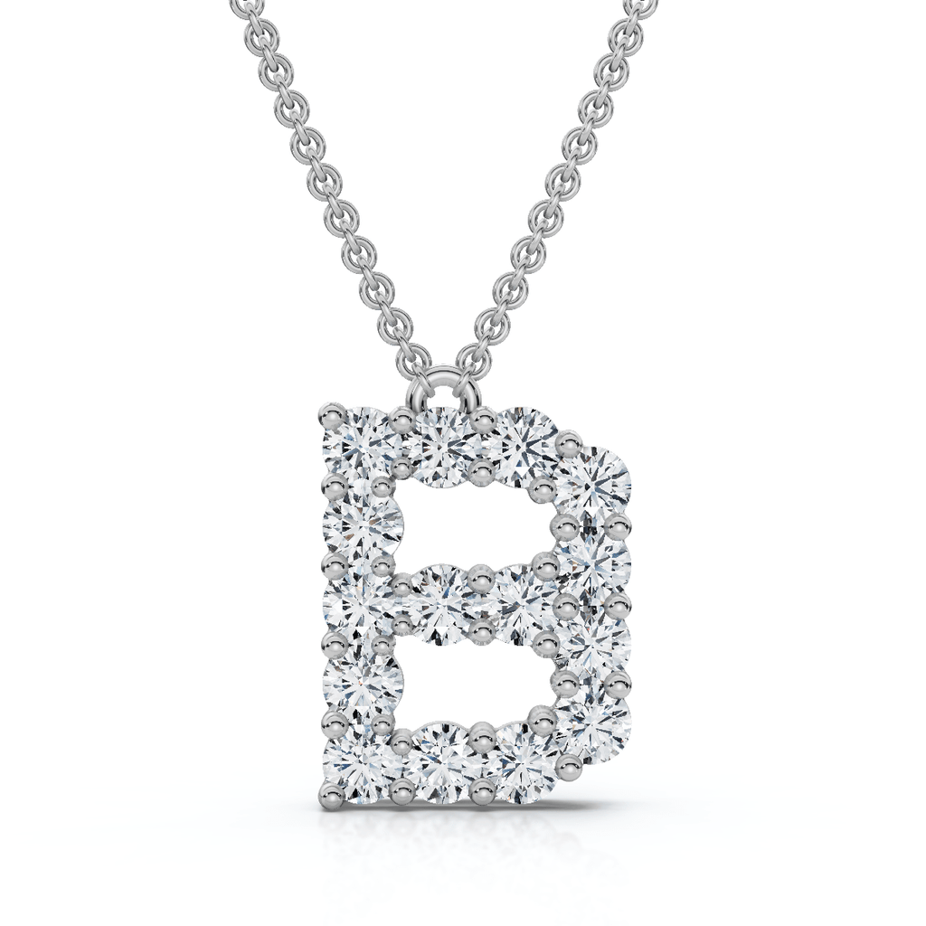 1Ct Diamond Initial "B" Pendant 14k Gold 18" Necklace Lab Grown 5/8" Tall