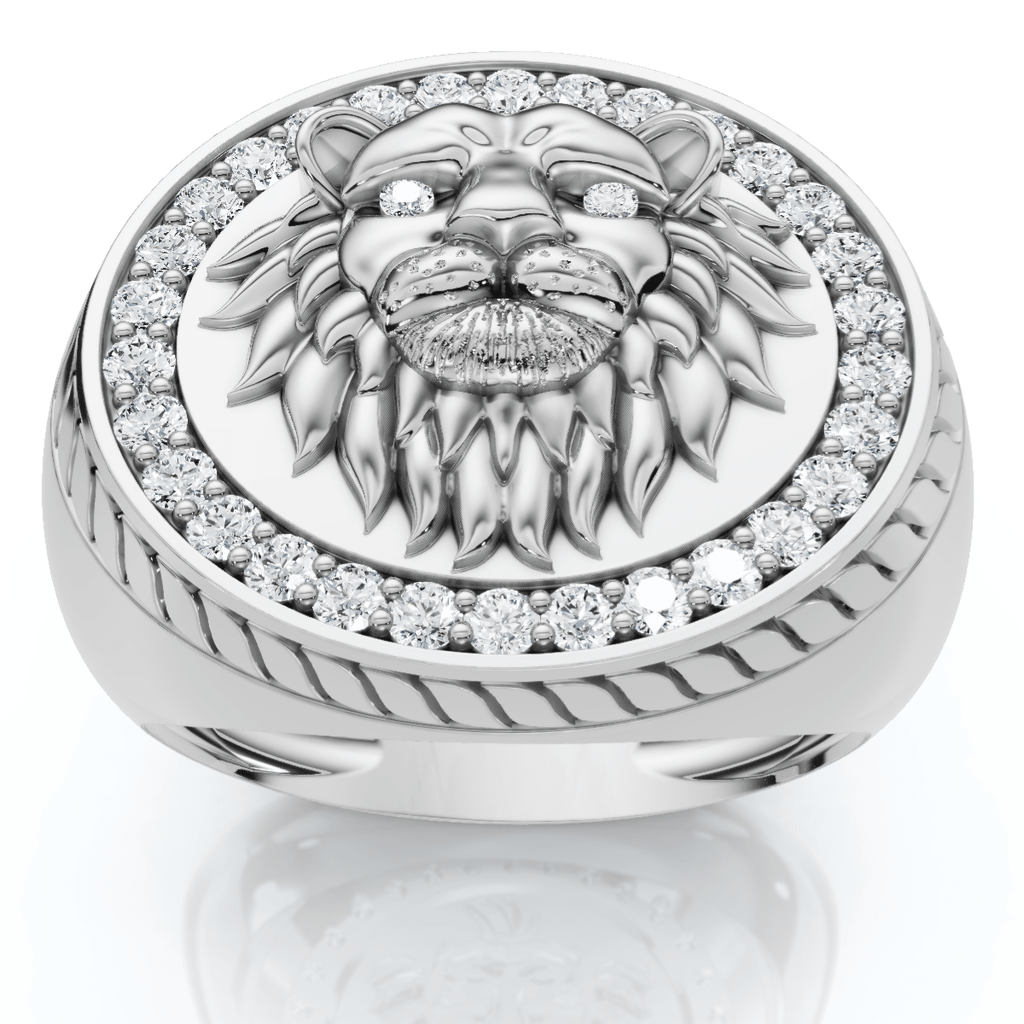 3/8Ct Men's Diamond Lion Head Pink Ring in 10k White or Yellow Gold