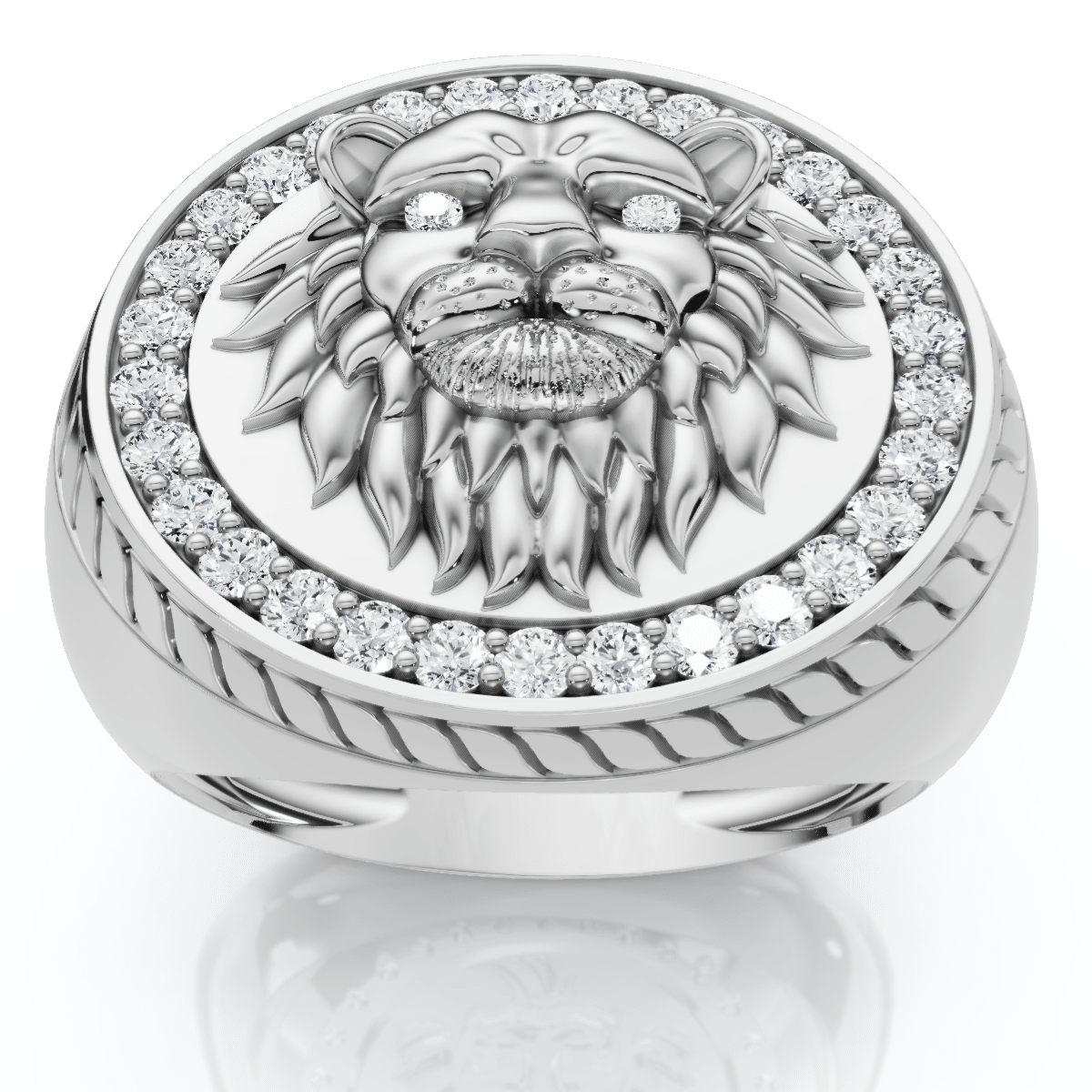 3/8Ct Men's Diamond Lion Head Pink Ring in 10k White or Yellow Gold
