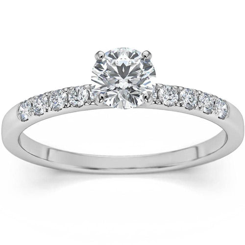 1/2Ct Round Cut Diamond Engagement Ring in White Yellow or Rose Gold