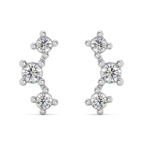 1/5Ct TW 3-Stone Diamond Crawler Earrings 14k Gold Studs Lab Grown 1/3" Tall