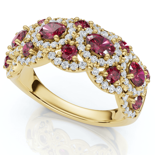 1Ct Wavy Ruby & Diamond Ring 14k Gold Lab Grown