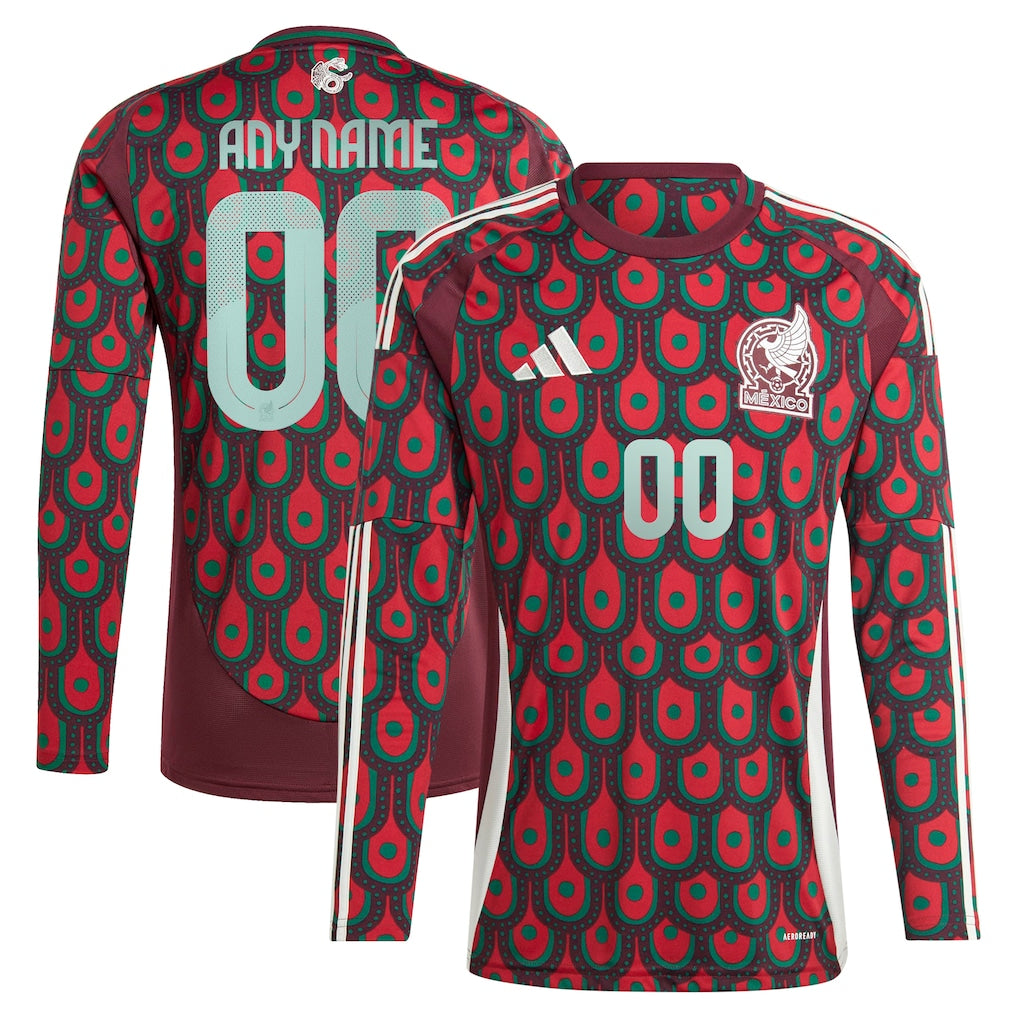 Mexico National Team 2026 Home Custom Long Sleeve Jersey - Burgundy