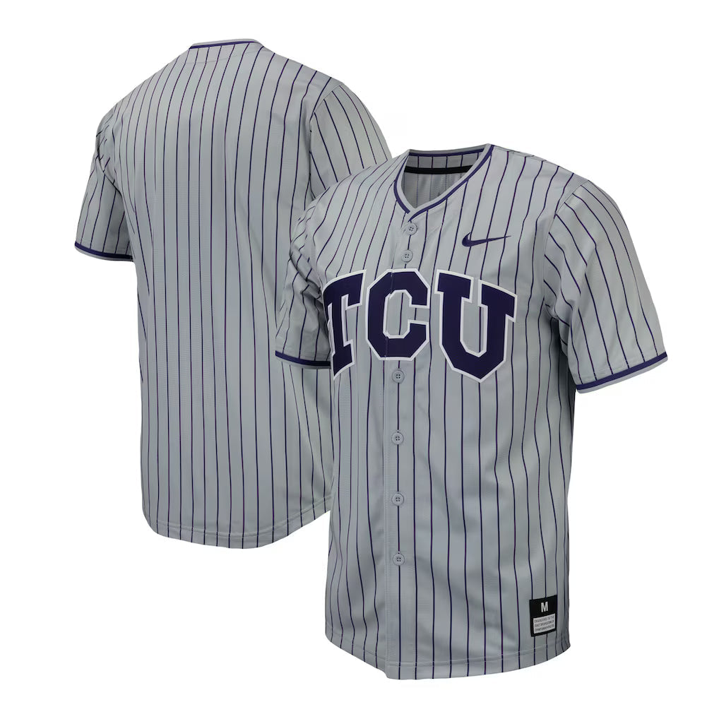 TCU Horned Frogs Pinstripe Baseball Jersey - Gray