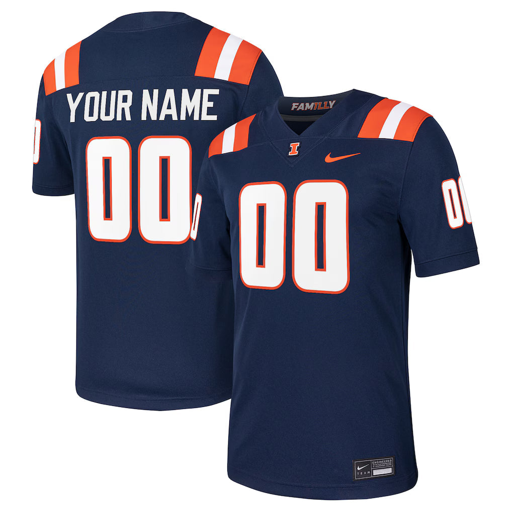 Illinois Fighting Illini Custom Football Game Jersey - Navy