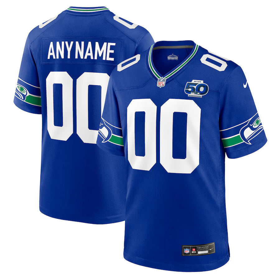 Seattle Seahawks 50th Season Throwback Custom Game Jersey - Royal