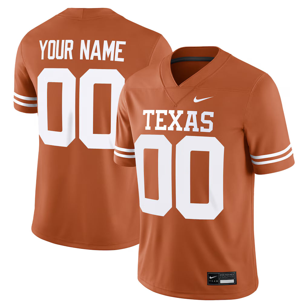 Texas Longhorns Custom Football Game Jersey - Texas Orange