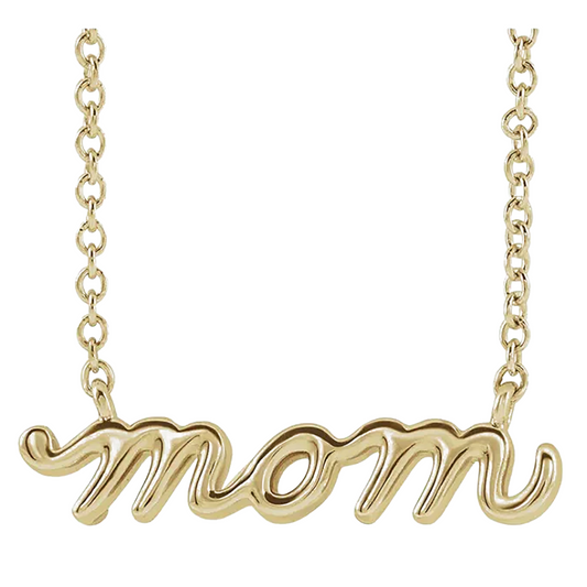 14KY Petite Mom Script Necklace