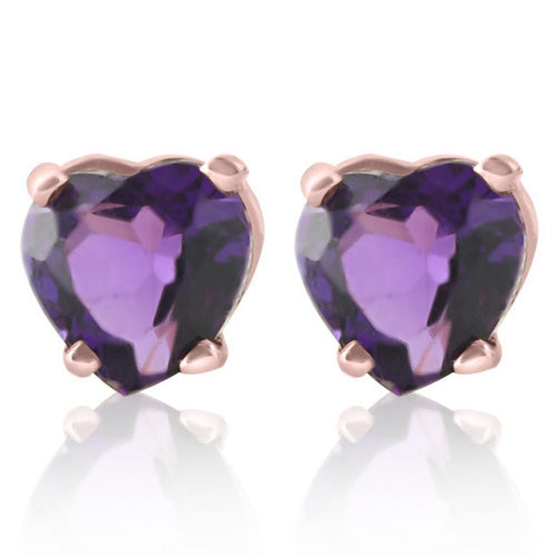 1ct Heart Shape Amethyst Studs Earrings in 14K, Yellow, Rose, or White Gold