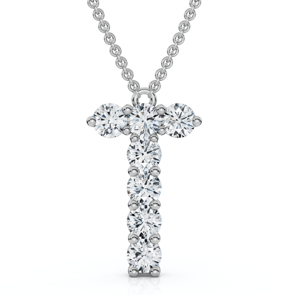 1Ct Diamond Initial "T" Pendant 14k Gold 18" Necklace Lab Grown 5/8" Tall