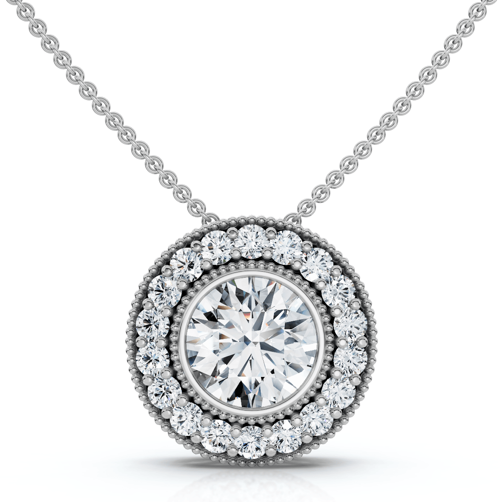 1Ct Beverly Diamond Halo Bezel Pendant 14k Gold 18" Necklace Lab Grown