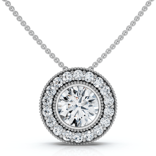 1Ct Beverly Diamond Halo Bezel Pendant 14k Gold 18" Necklace Lab Grown