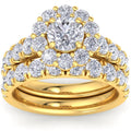 4Ct Diamond Halo Engagement Wedding Ring Set White Yellow or Rose Gold Lab Grown
