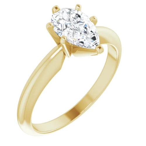 1/3Ct Solitaire Pear Shape Diamond Engagement Ring in 14k White or Yellow Gold