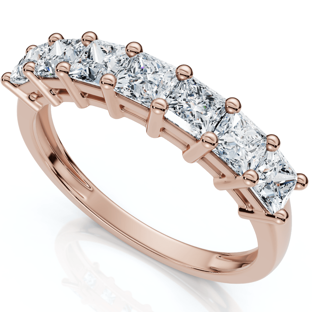 1Ct Princess Cut 7-Stone Diamond Wedding Ring Womens Band Gold Lab Grown