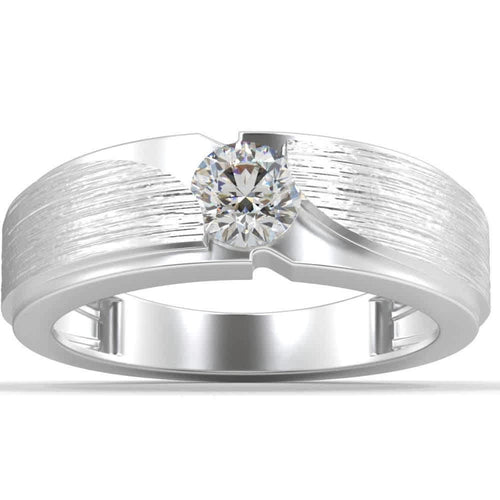 1/2Ct Men's Diamond Brushed Solitaire Diamond Wedding Ring Lab Grown in Gold